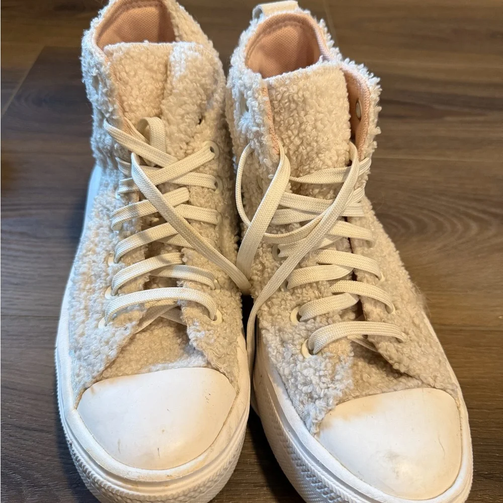 Sherpa Converse Cream High-Top Sneakers - Picture 2 of 4